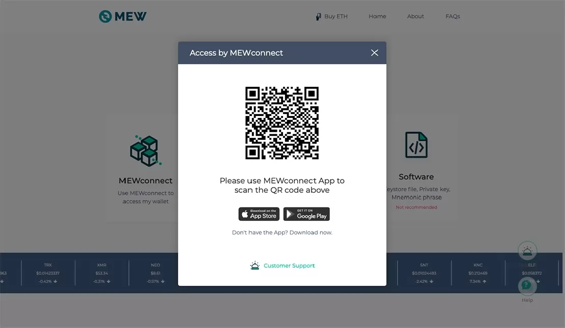 Bejelentkezéshez szükséges Mew connect QR kód 